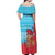 Azerbaijan Christmas Off Shoulder Maxi Dress with Santa Riding Horse Red Flame Motif and Blue Islamic Pattern Design - Wonder Print Shop