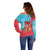 Azerbaijan Christmas Off Shoulder Sweater with Santa Riding Horse Red Flame Motif and Blue Islamic Pattern Design - Wonder Print Shop