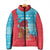 Azerbaijan Christmas Padded Jacket with Santa Riding Horse Red Flame Motif and Blue Islamic Pattern Design - Wonder Print Shop