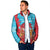Azerbaijan Christmas Padded Jacket with Santa Riding Horse Red Flame Motif and Blue Islamic Pattern Design - Wonder Print Shop
