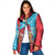Azerbaijan Christmas Padded Jacket with Santa Riding Horse Red Flame Motif and Blue Islamic Pattern Design - Wonder Print Shop