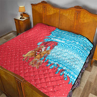 Azerbaijan Christmas Quilt with Santa Riding Horse Red Flame Motif and Blue Islamic Pattern Design - Wonder Print Shop