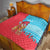 Azerbaijan Christmas Quilt with Santa Riding Horse Red Flame Motif and Blue Islamic Pattern Design - Wonder Print Shop