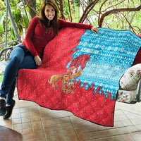 Azerbaijan Christmas Quilt with Santa Riding Horse Red Flame Motif and Blue Islamic Pattern Design - Wonder Print Shop
