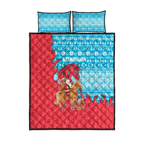 Azerbaijan Christmas Quilt Bed Set with Santa Riding Horse Red Flame Motif and Blue Islamic Pattern Design - Wonder Print Shop