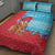 Azerbaijan Christmas Quilt Bed Set with Santa Riding Horse Red Flame Motif and Blue Islamic Pattern Design - Wonder Print Shop