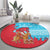 Azerbaijan Christmas Round Carpet with Santa Riding Horse Red Flame Motif and Blue Islamic Pattern Design - Wonder Print Shop