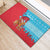Azerbaijan Christmas Rubber Doormat with Santa Riding Horse Red Flame Motif and Blue Islamic Pattern Design - Wonder Print Shop