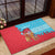 Azerbaijan Christmas Rubber Doormat with Santa Riding Horse Red Flame Motif and Blue Islamic Pattern Design - Wonder Print Shop