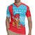Azerbaijan Christmas Rugby Jersey with Santa Riding Horse Red Flame Motif and Blue Islamic Pattern Design - Wonder Print Shop
