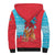 Azerbaijan Christmas Sherpa Hoodie with Santa Riding Horse Red Flame Motif and Blue Islamic Pattern Design - Wonder Print Shop