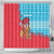 Azerbaijan Christmas Shower Curtain with Santa Riding Horse Red Flame Motif and Blue Islamic Pattern Design - Wonder Print Shop
