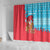 Azerbaijan Christmas Shower Curtain with Santa Riding Horse Red Flame Motif and Blue Islamic Pattern Design - Wonder Print Shop