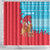 Azerbaijan Christmas Shower Curtain with Santa Riding Horse Red Flame Motif and Blue Islamic Pattern Design - Wonder Print Shop