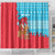 Azerbaijan Christmas Shower Curtain with Santa Riding Horse Red Flame Motif and Blue Islamic Pattern Design - Wonder Print Shop