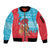Azerbaijan Christmas Sleeve Zip Bomber Jacket with Santa Riding Horse Red Flame Motif and Blue Islamic Pattern Design - Wonder Print Shop