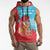 Azerbaijan Christmas Sleeveless Hoodie with Santa Riding Horse Red Flame Motif and Blue Islamic Pattern Design - Wonder Print Shop