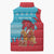 Azerbaijan Christmas Sleeveless Puffer Jacket with Santa Riding Horse Red Flame Motif and Blue Islamic Pattern Design - Wonder Print Shop
