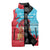 Azerbaijan Christmas Sleeveless Puffer Jacket with Santa Riding Horse Red Flame Motif and Blue Islamic Pattern Design - Wonder Print Shop