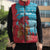Azerbaijan Christmas Sleeveless Puffer Jacket with Santa Riding Horse Red Flame Motif and Blue Islamic Pattern Design - Wonder Print Shop