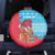 Azerbaijan Christmas Spare Tire Cover with Santa Riding Horse Red Flame Motif and Blue Islamic Pattern Design - Wonder Print Shop
