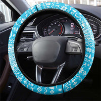 Azerbaijan Christmas Steering Wheel Cover with Santa Riding Horse Red Flame Motif and Blue Islamic Pattern Design - Wonder Print Shop
