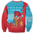 Azerbaijan Christmas Sweatshirt with Santa Riding Horse Red Flame Motif and Blue Islamic Pattern Design - Wonder Print Shop