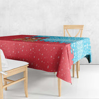 Azerbaijan Christmas Tablecloth with Santa Riding Horse Red Flame Motif and Blue Islamic Pattern Design - Wonder Print Shop