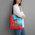 Azerbaijan Christmas Tote Bag with Santa Riding Horse Red Flame Motif and Blue Islamic Pattern Design - Wonder Print Shop