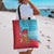 Azerbaijan Christmas Tote Bag with Santa Riding Horse Red Flame Motif and Blue Islamic Pattern Design - Wonder Print Shop