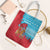 Azerbaijan Christmas Tote Bag with Santa Riding Horse Red Flame Motif and Blue Islamic Pattern Design - Wonder Print Shop