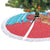 Azerbaijan Christmas Tree Skirt with Santa Riding Horse Red Flame Motif and Blue Islamic Pattern Design - Wonder Print Shop