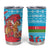 Azerbaijan Christmas Tumbler Cup with Santa Riding Horse Red Flame Motif and Blue Islamic Pattern Design - Wonder Print Shop