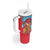 Azerbaijan Christmas Tumbler With Handle with Santa Riding Horse Red Flame Motif and Blue Islamic Pattern Design - Wonder Print Shop