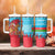 Azerbaijan Christmas Tumbler With Handle with Santa Riding Horse Red Flame Motif and Blue Islamic Pattern Design - Wonder Print Shop