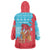 Azerbaijan Christmas Wearable Blanket Hoodie with Santa Riding Horse Red Flame Motif and Blue Islamic Pattern Design - Wonder Print Shop