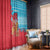 Azerbaijan Christmas Window Curtain with Santa Riding Horse Red Flame Motif and Blue Islamic Pattern Design - Wonder Print Shop