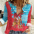Azerbaijan Christmas Women Casual Shirt with Santa Riding Horse Red Flame Motif and Blue Islamic Pattern Design - Wonder Print Shop