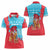 Azerbaijan Christmas Women Polo Shirt with Santa Riding Horse Red Flame Motif and Blue Islamic Pattern Design - Wonder Print Shop