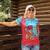 Azerbaijan Christmas Women Polo Shirt with Santa Riding Horse Red Flame Motif and Blue Islamic Pattern Design - Wonder Print Shop