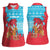 Azerbaijan Christmas Women Sleeveless Polo Shirt with Santa Riding Horse Red Flame Motif and Blue Islamic Pattern Design - Wonder Print Shop