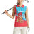 Azerbaijan Christmas Women Sleeveless Polo Shirt with Santa Riding Horse Red Flame Motif and Blue Islamic Pattern Design - Wonder Print Shop