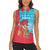 Azerbaijan Christmas Women Sleeveless Polo Shirt with Santa Riding Horse Red Flame Motif and Blue Islamic Pattern Design - Wonder Print Shop