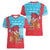 Azerbaijan Christmas Women V-Neck T-Shirt with Santa Riding Horse Red Flame Motif and Blue Islamic Pattern Design - Wonder Print Shop