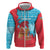 Azerbaijan Christmas Zip Hoodie with Santa Riding Horse Red Flame Motif and Blue Islamic Pattern Design - Wonder Print Shop