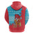 Azerbaijan Christmas Zip Hoodie with Santa Riding Horse Red Flame Motif and Blue Islamic Pattern Design - Wonder Print Shop