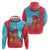 Azerbaijan Christmas Zip Hoodie with Santa Riding Horse Red Flame Motif and Blue Islamic Pattern Design - Wonder Print Shop