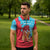 Azerbaijan Christmas Zipper Polo Shirt with Santa Riding Horse Red Flame Motif and Blue Islamic Pattern Design - Wonder Print Shop