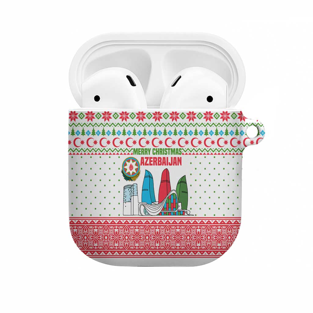 Azerbaijan Christmas AirPods Case with Baku Skyline Azerbaijan Flag and Red Green Snowflake Pattern Design - Wonder Print Shop