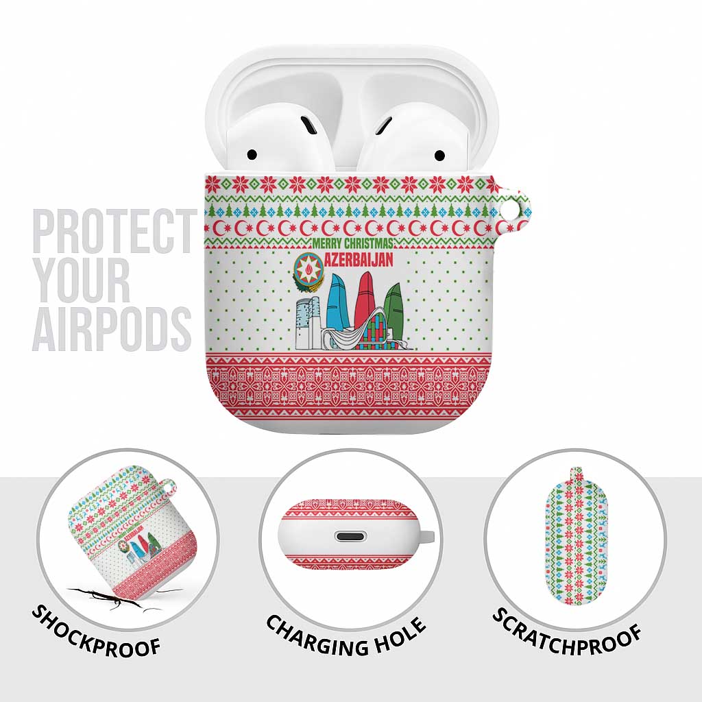 Azerbaijan Christmas AirPods Case with Baku Skyline Azerbaijan Flag and Red Green Snowflake Pattern Design - Wonder Print Shop